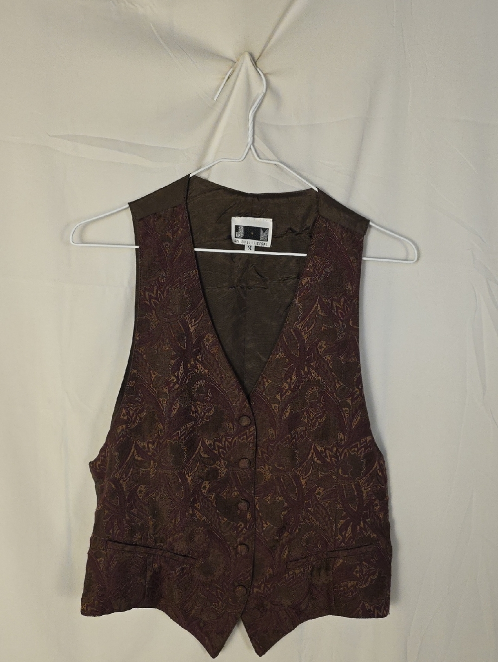 Vintage Paisley Patterned Tailored Vest in Deep Burgundy and Olive